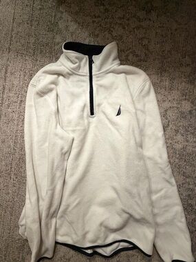 Nautica Men's Off-White Quarter-Zip Fleece with Navy Trim